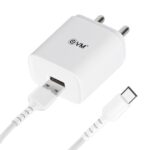 EVM CH-02 Fast USB Charger with Type-C Cable – White