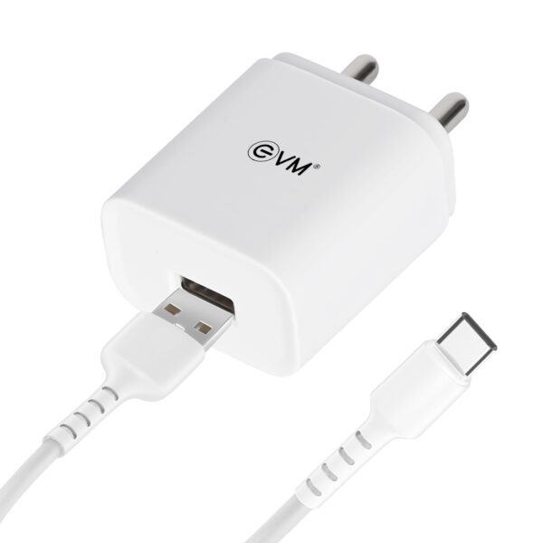 EVM CH-02 Fast USB Charger with Type-C Cable – White