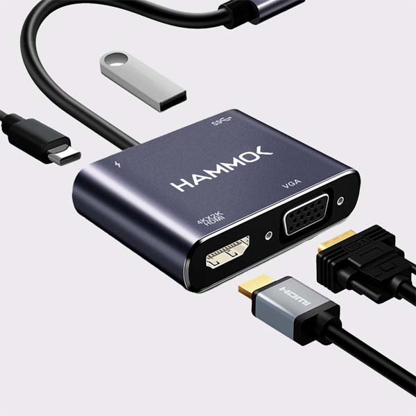 Hammok Wise 4-in-1 USB Type-C Hub with 4K HDMI, VGA, USB 3.0 & 100W Power Delivery