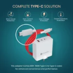Portronics Adapto 100W GaN Fast Charger 2 Type-C + 1 USB Port | Includes 100W Type-C Cable Portronics Adapto 100W GaN Fast Charger 2 Type-C + 1 USB Port | Includes 100W Type-C Cable