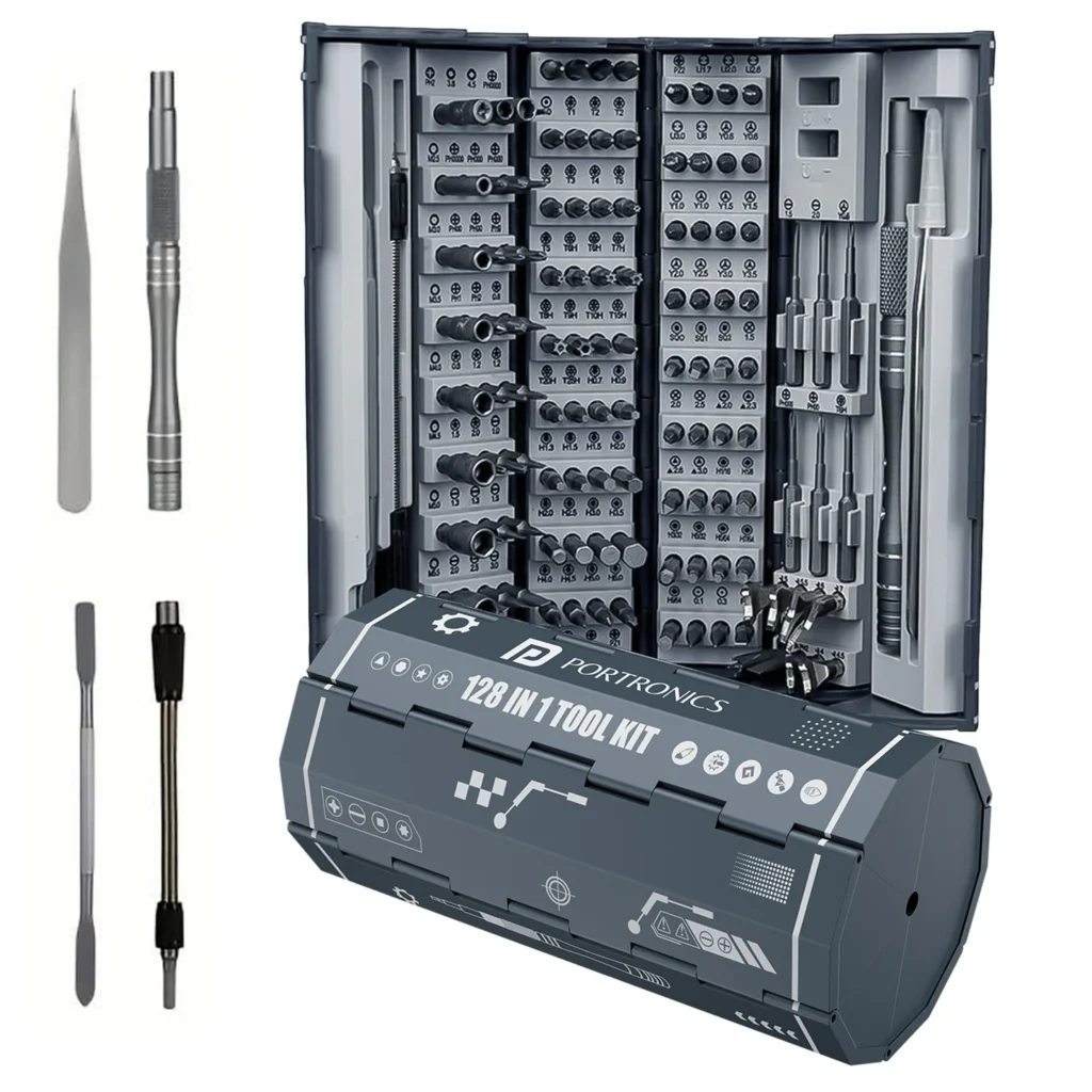 Portronics Bit Box 2 128-in-1 Precision Screwdriver Kit Magnetic Bit Holder Compact & Portable