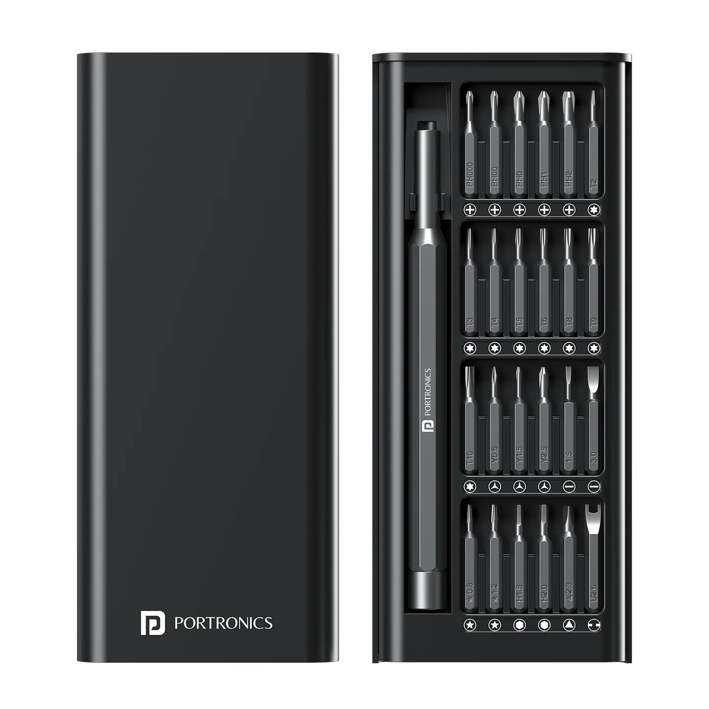 Portronics Bit Box 24-in-1 Precision Screwdriver Kit Magnetic Bit Holder Compact & Portable Portronics Bit Box 24-in-1 Precision Screwdriver Kit Magnetic Bit Holder Compact & Portable