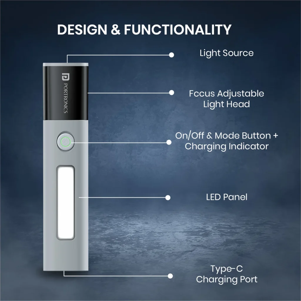 Portronics Eco Glow 2 300 Lumens LED Light SOS Mode Adjustable Focus Side LED Panel