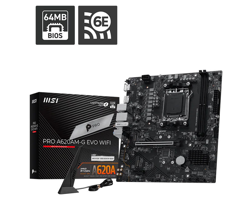 MSI PRO A620AM-G EVO WIFI AMD AM5 Micro-ATX Motherboard
