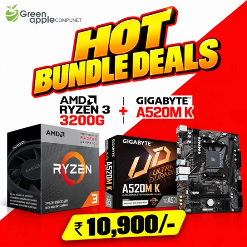 GREEN APPLE COMPUNET AMD Processor Motherboard Bundle- AMD RYZEN 3 3200G + GIGABYTE A520M K
