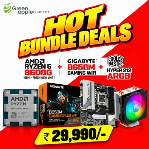 GREEN APPLE COMPUNET AMD Processor Motherboard Bundle – Ryzen 5 8600G + Gigabyte B650M Gaming WiFi + Cooler Master Hyper 212 ARGB