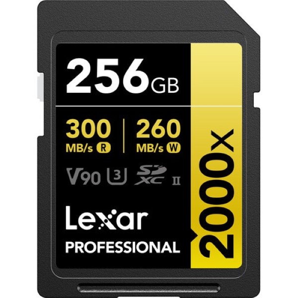 Lexar Professional 2000x GOLD Series 256GB SDXC UHS-II Memory Card | Up to 300MB/s Read | V90 | 8K Video Recording